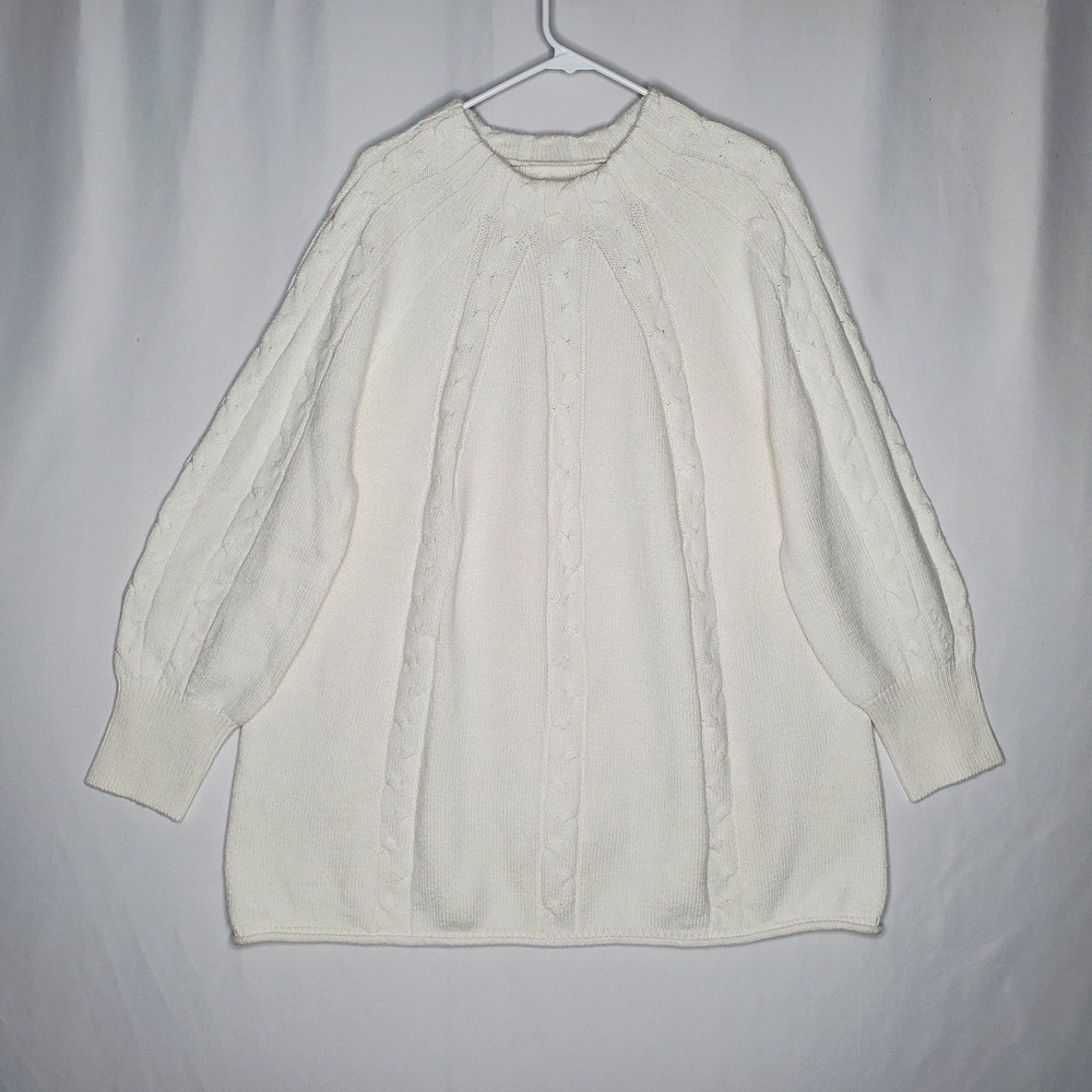 Soft Surroundings Tunic Sweater 2X Womens Cream Cable Knit Long Puff Sleeve